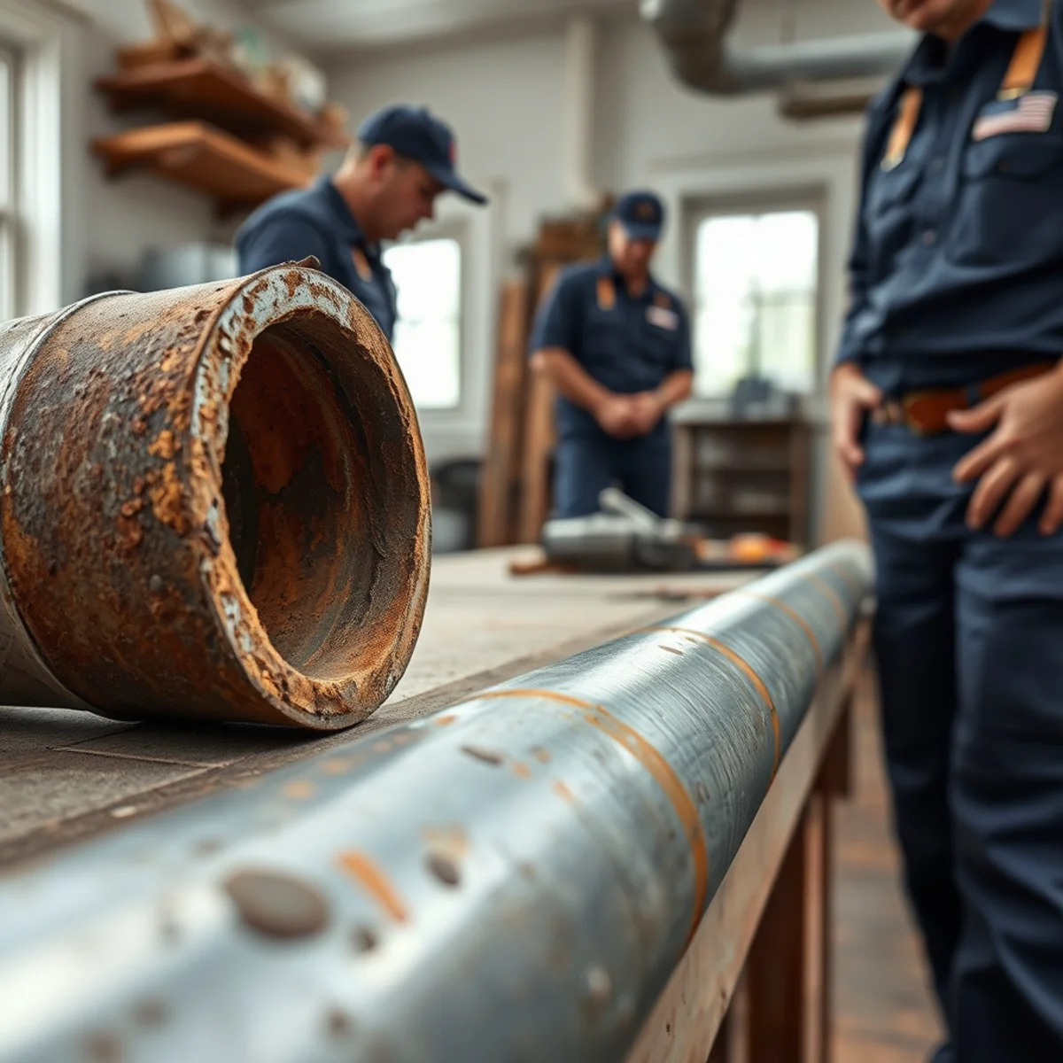 Old galvanized and copper water pipes in a historic Herkimer home basement