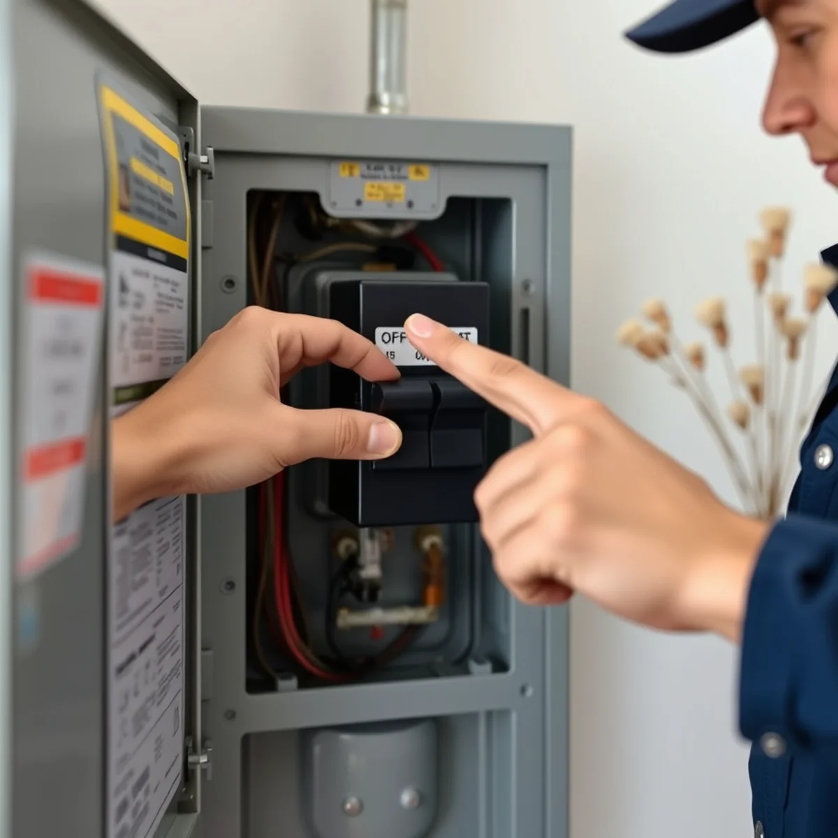 Switching off power to a leaking water heater at the breaker panel