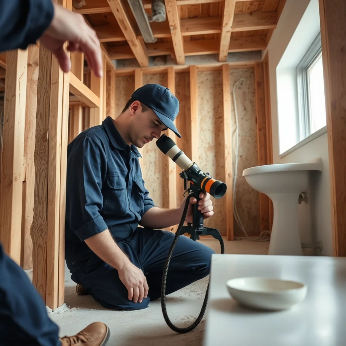 A plumber scoping a sewer line before a home remodel project