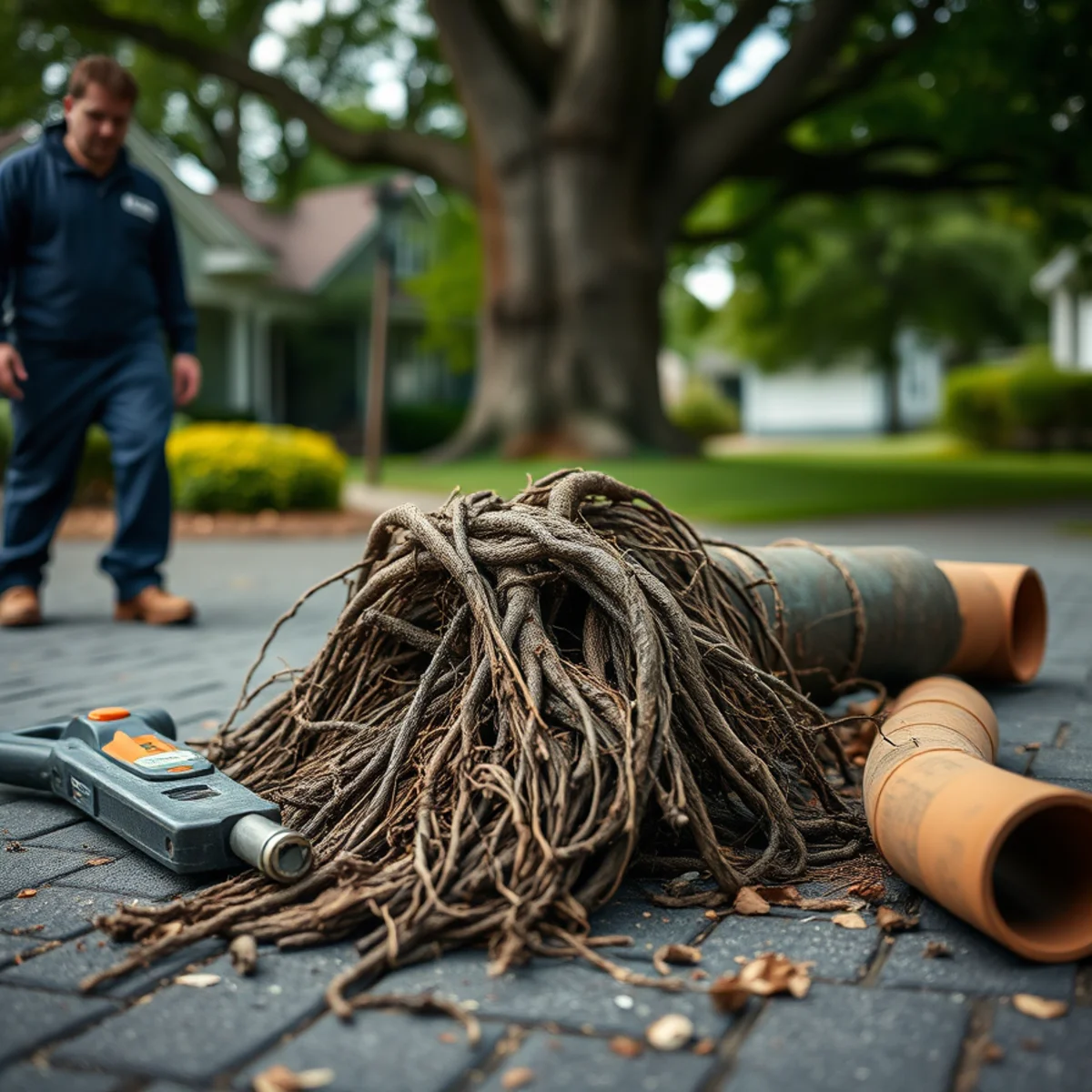 Tree roots pulled from a clogged sewer line at an older Mohawk Valley home near Herkimer