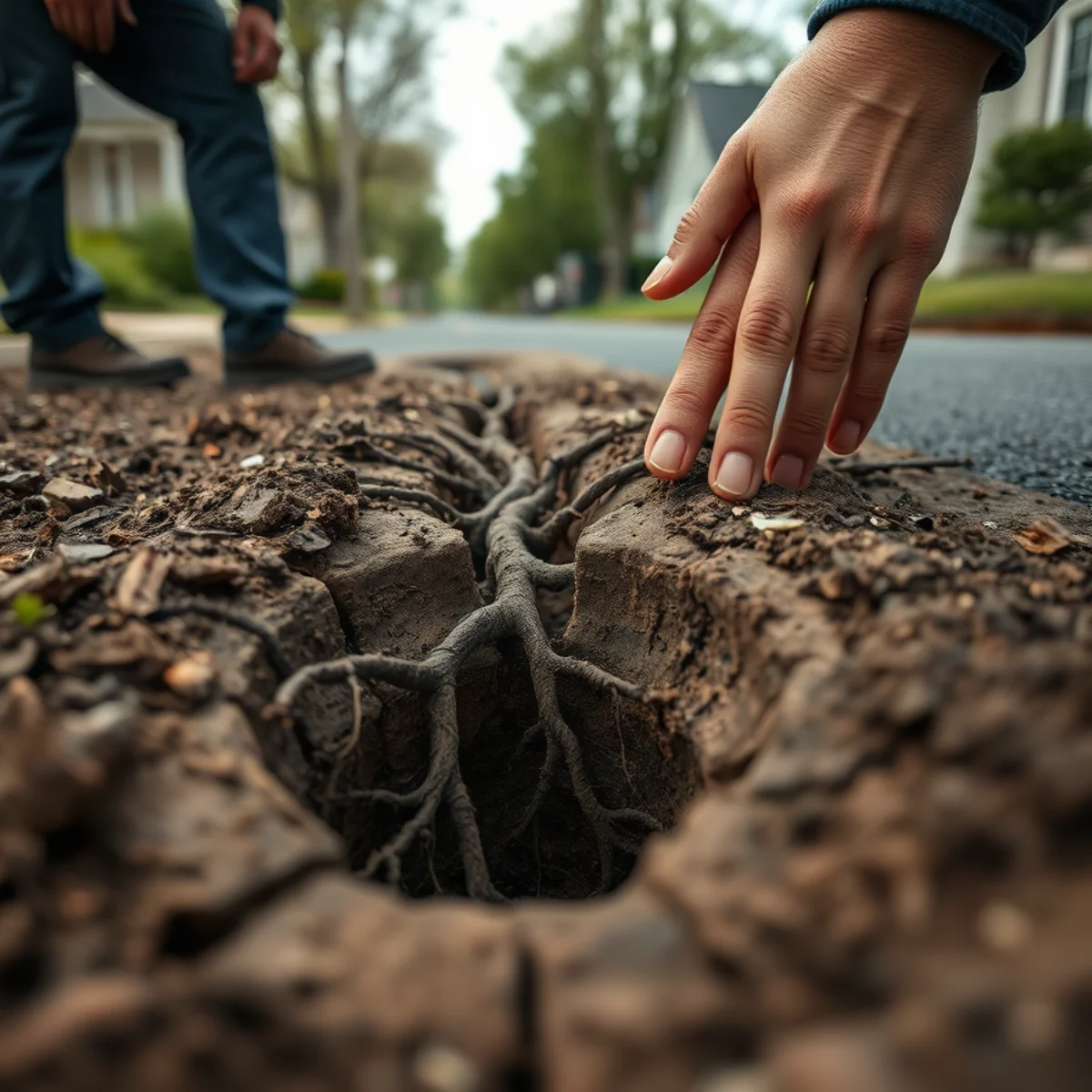 Tree roots intruding into a sewer lateral in an older Herkimer, NY neighborhood