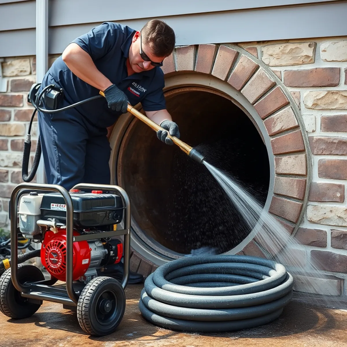 Roto Drains hydro jetting equipment cleaning a sewer line at a Herkimer, NY property