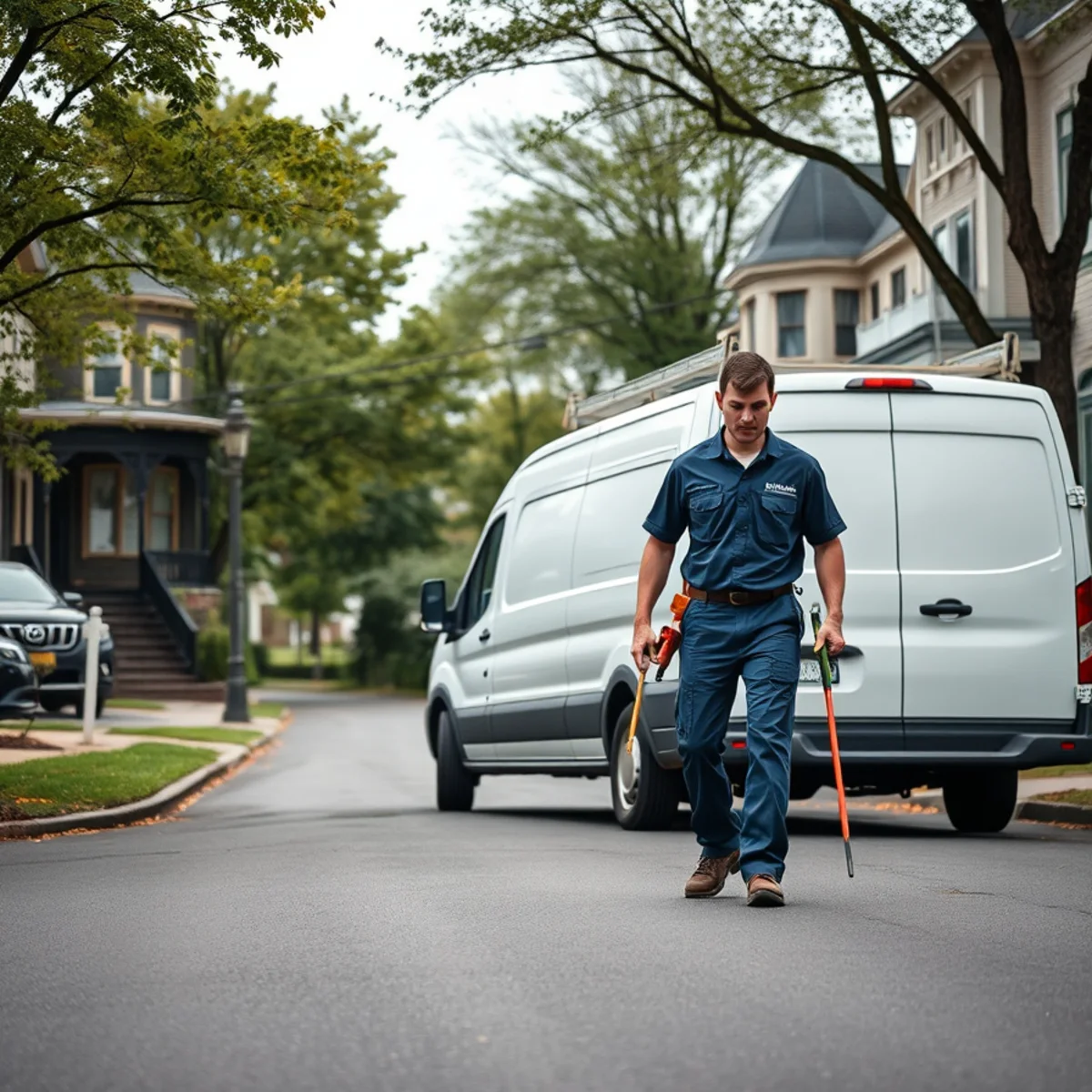 Roto Drains branded van parked at a home in Herkimer, NY