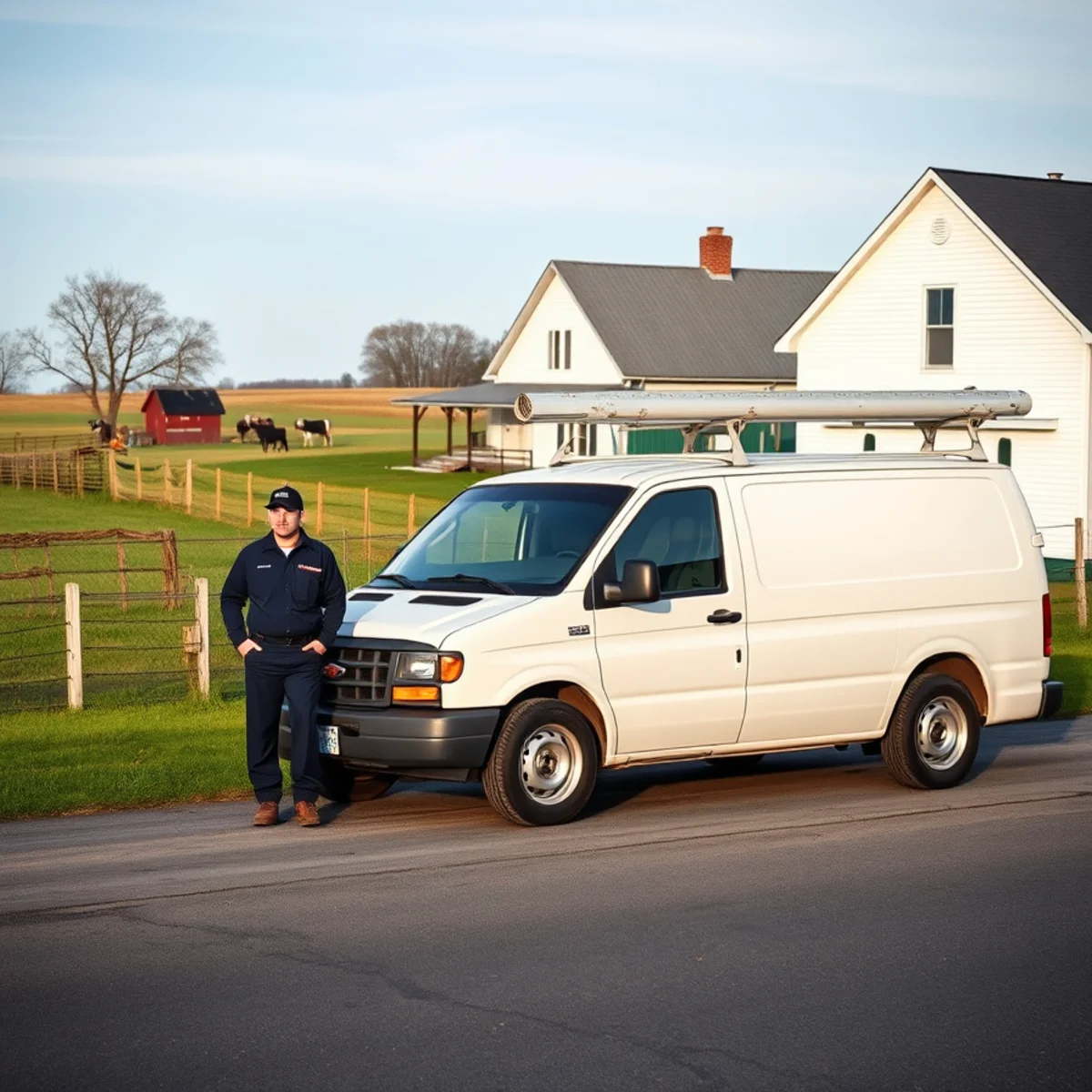 Roto Drains van at a farmhouse in West Winfield, NY