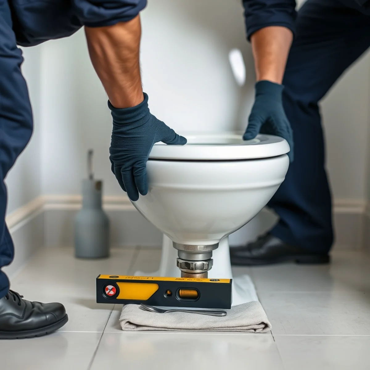 Roto Drains technician on a toilet repair job in Herkimer, NY