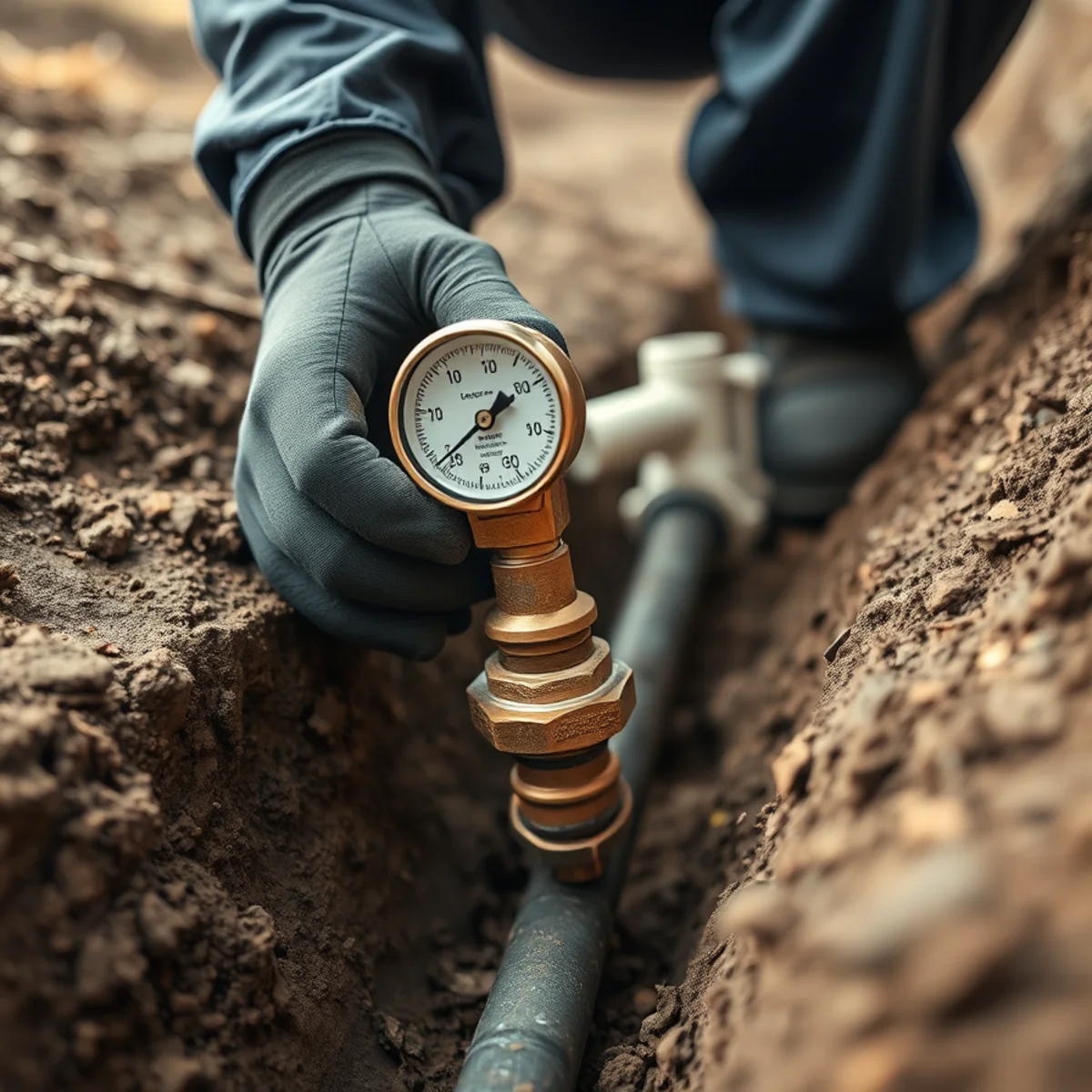 Roto Drains technician on a water main repair job in Herkimer, NY